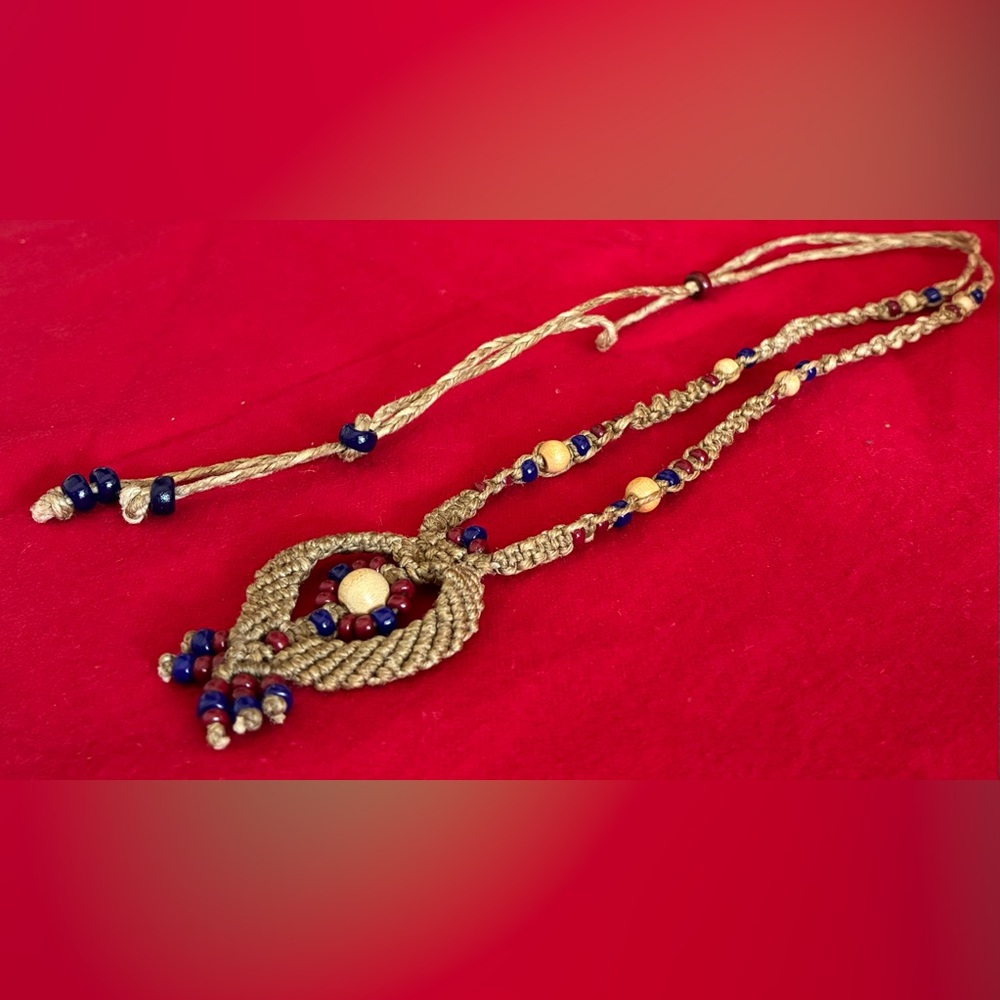 Woven Fiber and Bead Necklace